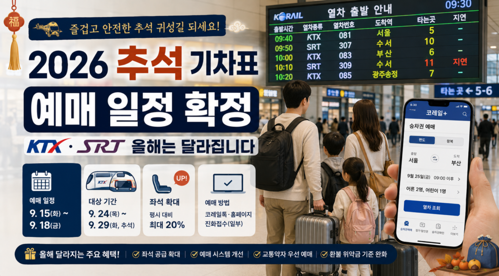 2026 추석 기차표 KTX SRT 예매 일정