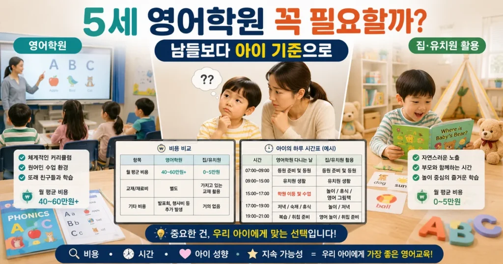 5세 영어학원 유아 사교육비와 조기 영어교육 선택 기준