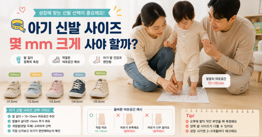 아기 신발 사이즈 발길이 재는 법과 여유 공간