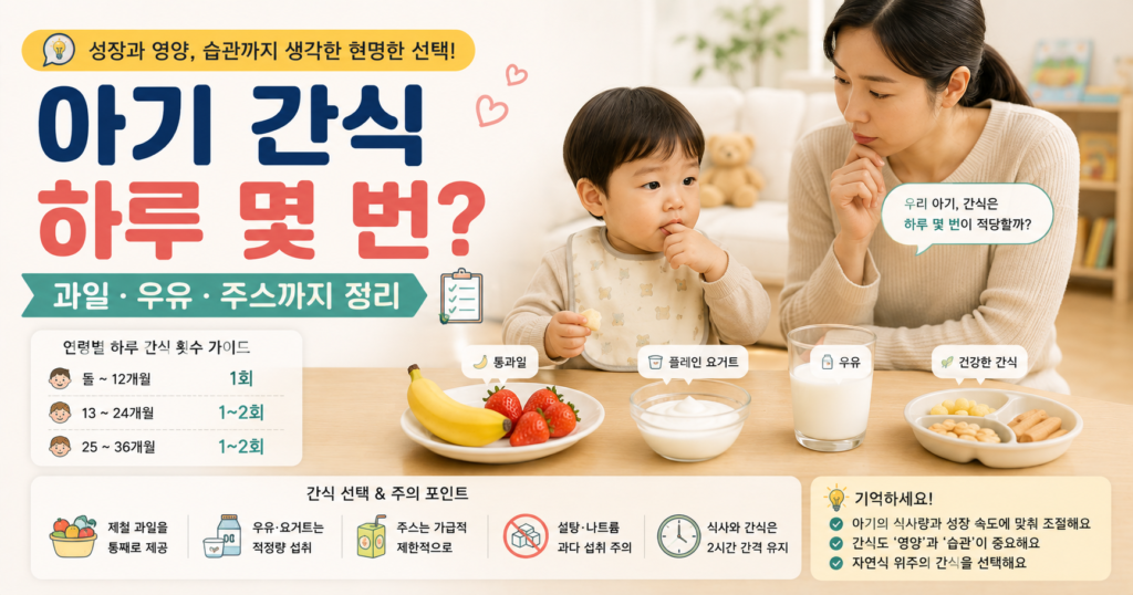 아기 간식 하루 횟수 과일 우유 주스 섭취 가이드