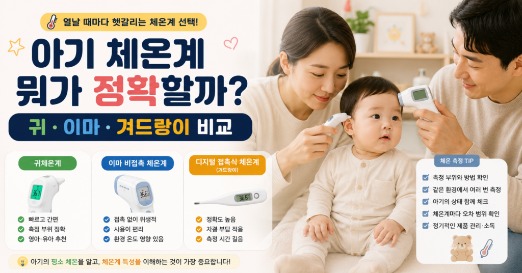 아기 체온계 귀체온계 이마체온계 겨드랑이 체온 비교