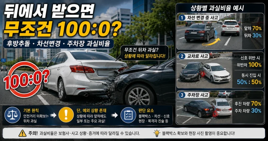 교통사고 후방추돌 차선변경 주차장 자동차 사고 과실비율 비교