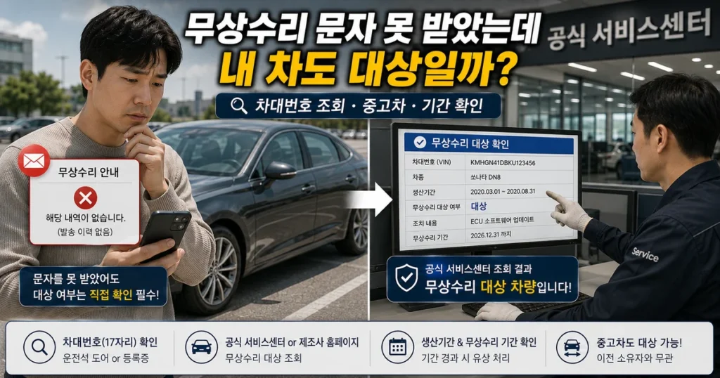 자동차 무상수리 안내를 받지 못한 차량의 대상 여부와 차대번호 조회 방법