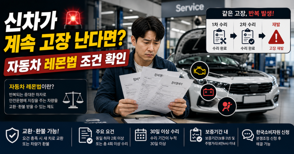 자동차 레몬법 신차 교환 환불 조건과 반복 고장 수리 횟수