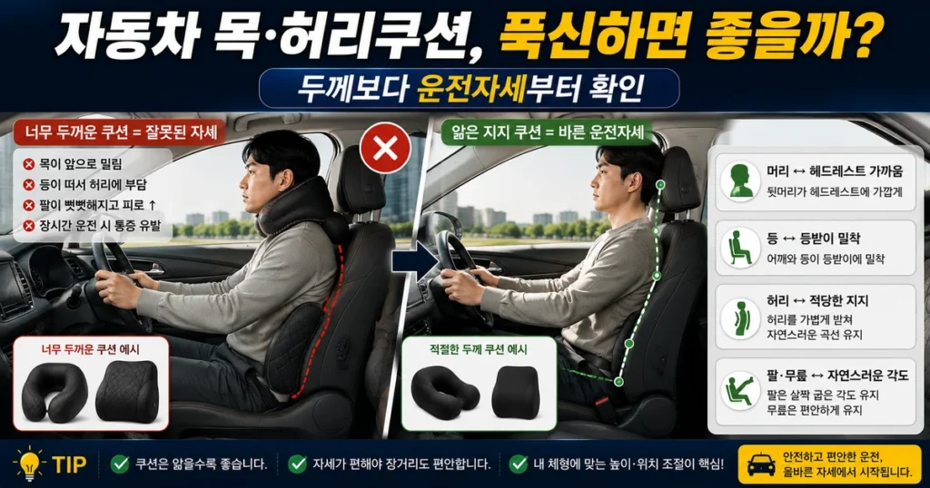 자동차 목쿠션 허리쿠션 장거리 운전 자세와 올바른 헤드레스트 위치