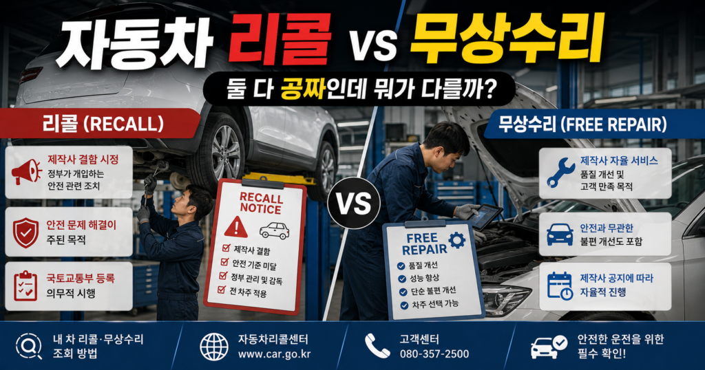 자동차 리콜과 무상수리 차이 및 무상수리 기간 확인