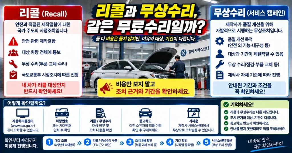 자동차 리콜과 무상수리 차이 및 조치기간 비교