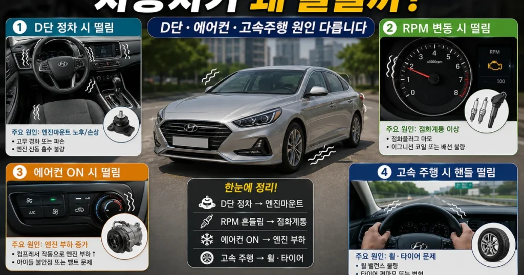 자동차 정차시 떨림 D단 엔진마운트 점화플러그 고속주행 진동 원인