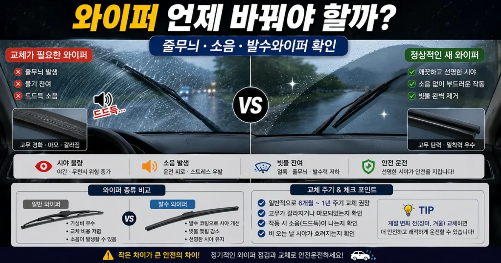 자동차 와이퍼 교체시기와 발수와이퍼 일반와이퍼 차이