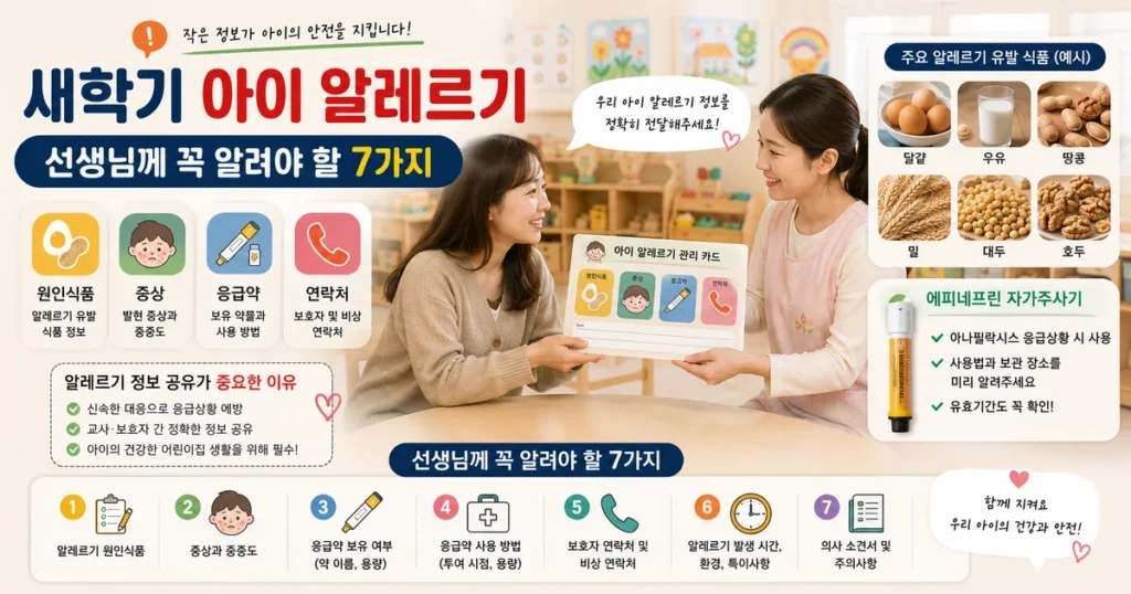 새학기 어린이집 유치원 아이 식품 알레르기와 에피네프린 응급대응 체크리스트