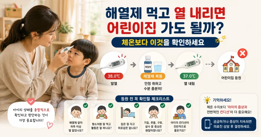 아이 열과 해열제 복용 후 어린이집 등원 가능 여부 확인