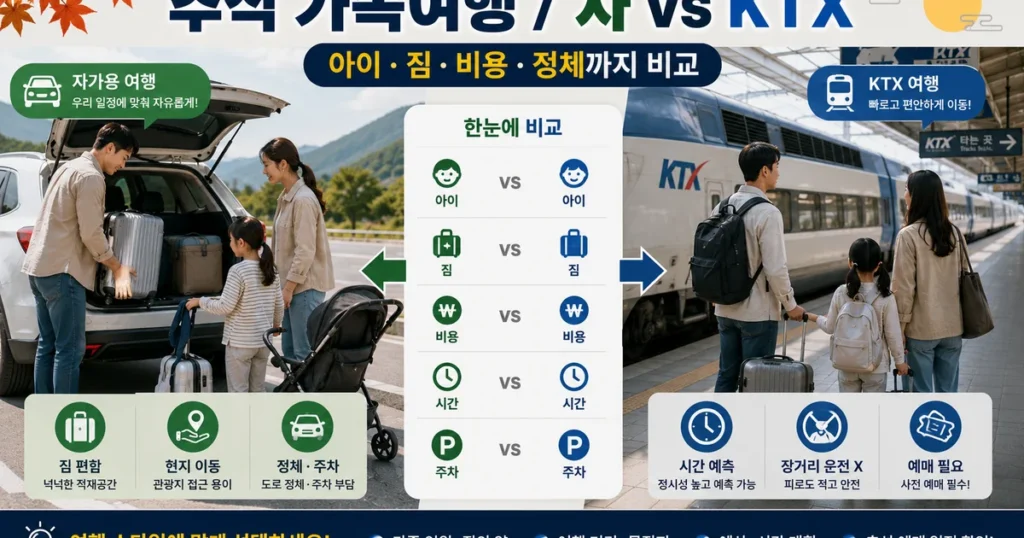 추석 가족여행 자가용 KTX 아이동반 비용 시간 교통 비교