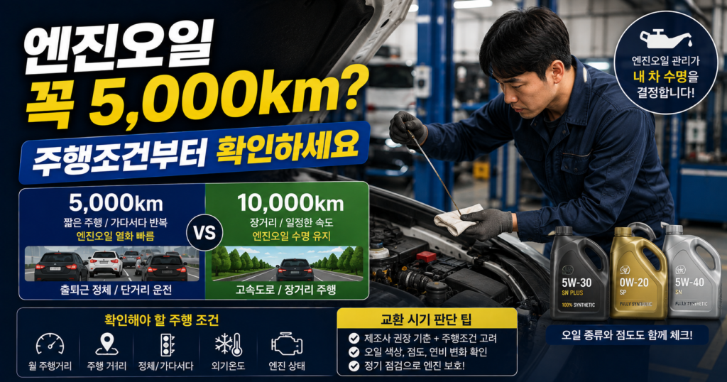 엔진오일 교환주기 5000km 가혹조건과 일반조건 비교