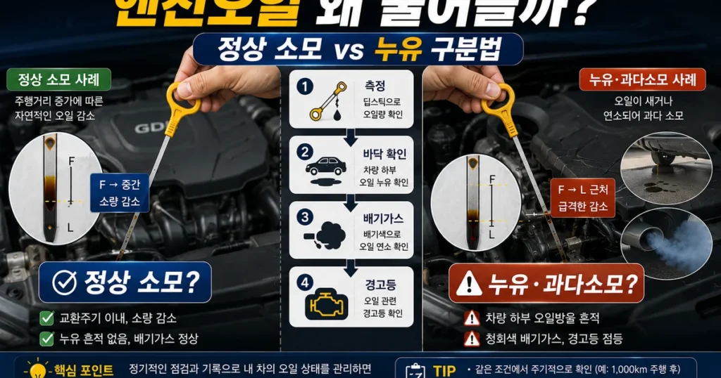 엔진오일 감소 정상 소모와 누유 딥스틱 확인 방법