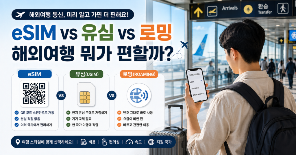 해외여행 eSIM 유심 로밍 차이 비교