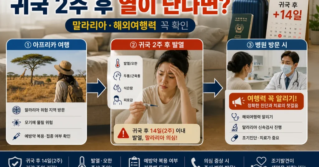 해외여행 후 귀국 2주 발열 말라리아 증상 아프리카 여행 병원