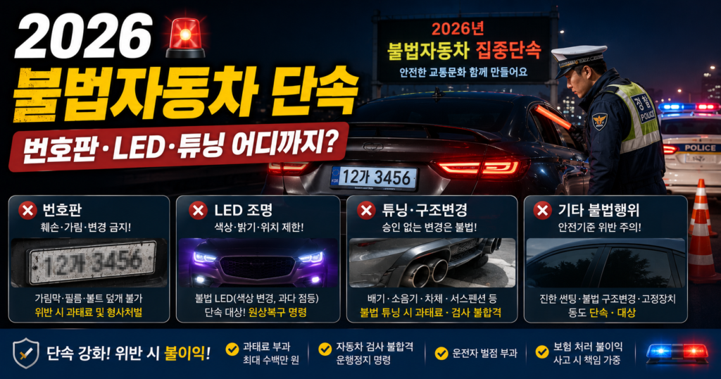 2026 불법자동차 단속 번호판 가림 불법튜닝 LED 단속 기준