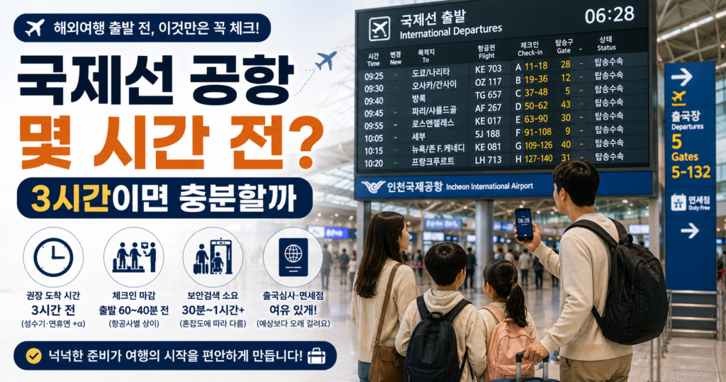 인천공항 국제선 해외여행 출발 몇 시간 전 도착시간