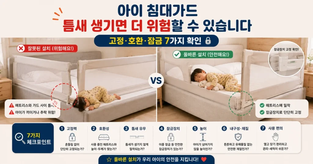 아기 침대가드 패밀리침대 틈새 끼임과 추락방지 안전 설치 방법