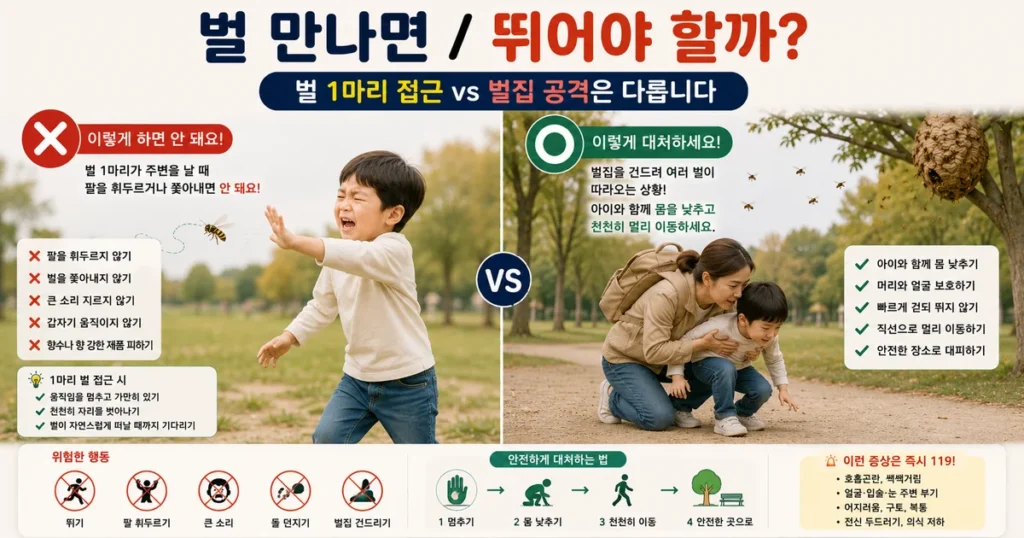 가을 소풍에서 아이와 벌을 만났을 때 벌 피하는 법과 벌집 공격 시 대처