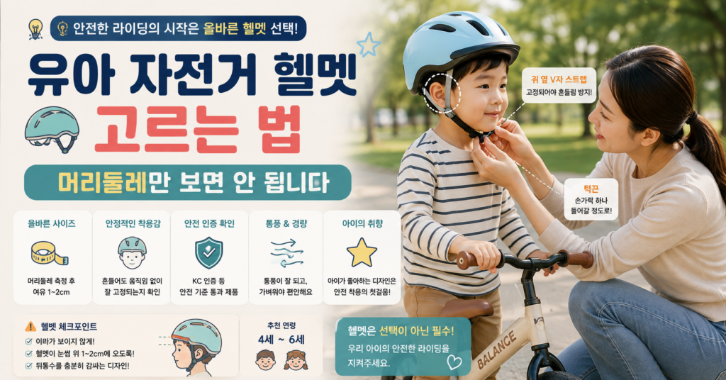 유아 자전거 헬멧 머리둘레와 턱끈 올바른 착용법