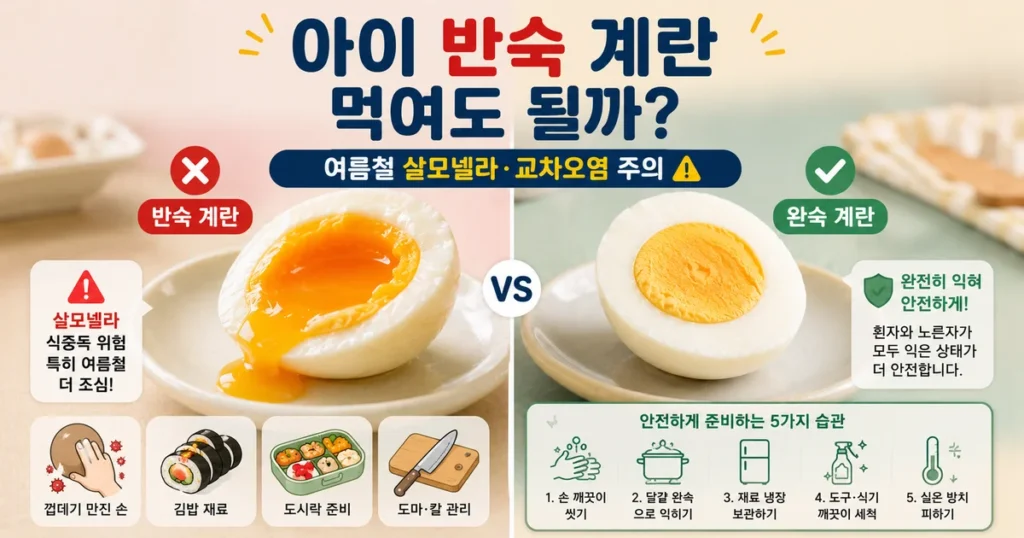 아이 반숙 달걀 살모넬라 식중독과 김밥 도시락 안전수칙