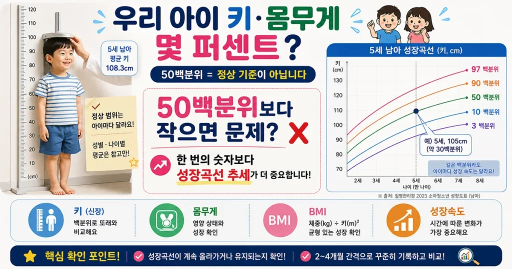 질병관리청 아이 성장도표 키 몸무게 BMI 백분위와 성장곡선 보는 법