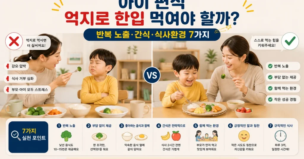 5세 아이 편식과 채소 거부를 줄이기 위한 반복 노출과 식사환경