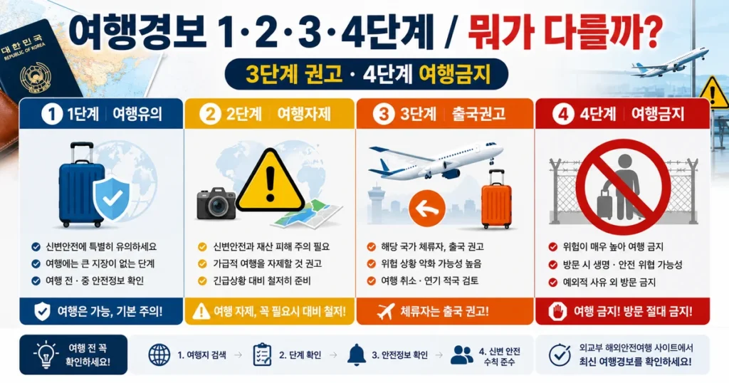 외교부 여행경보 1단계 2단계 3단계 4단계 여행금지 국가 차이