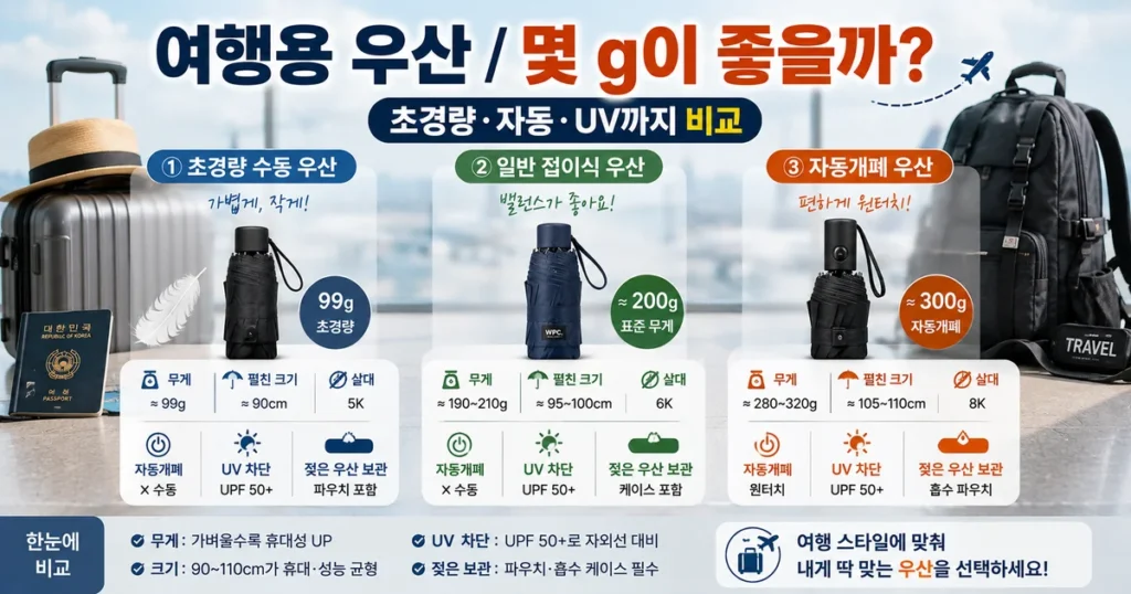여행용 우산 초경량 자동 접이식 우산 무게 200g 비교
