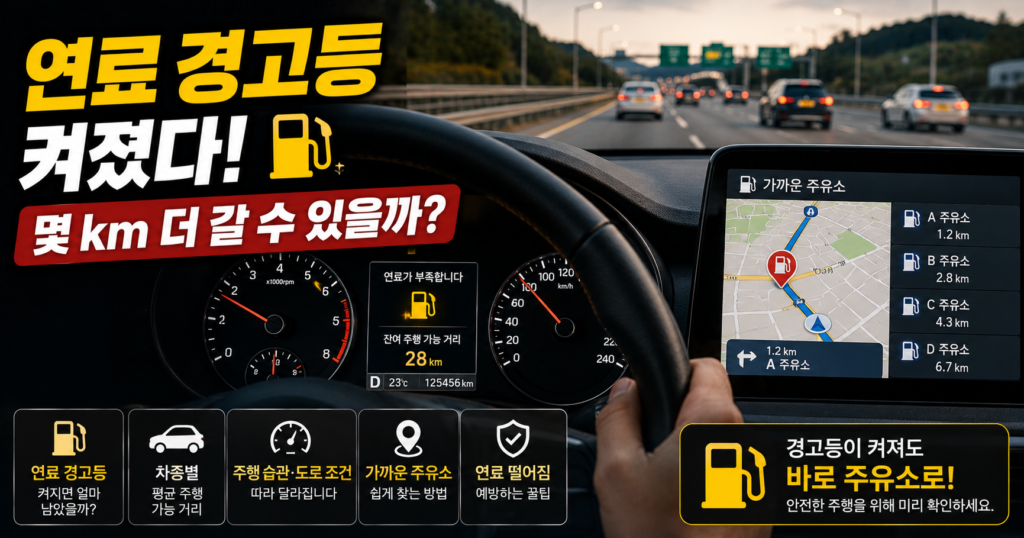자동차 연료 경고등 점등 후 잔여 주행거리와 주유 방법