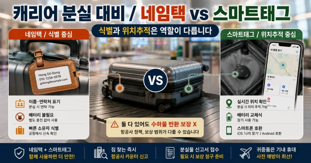 캐리어 스마트태그 에어태그 여행용 네임택 수하물 분실 해외여행 비교