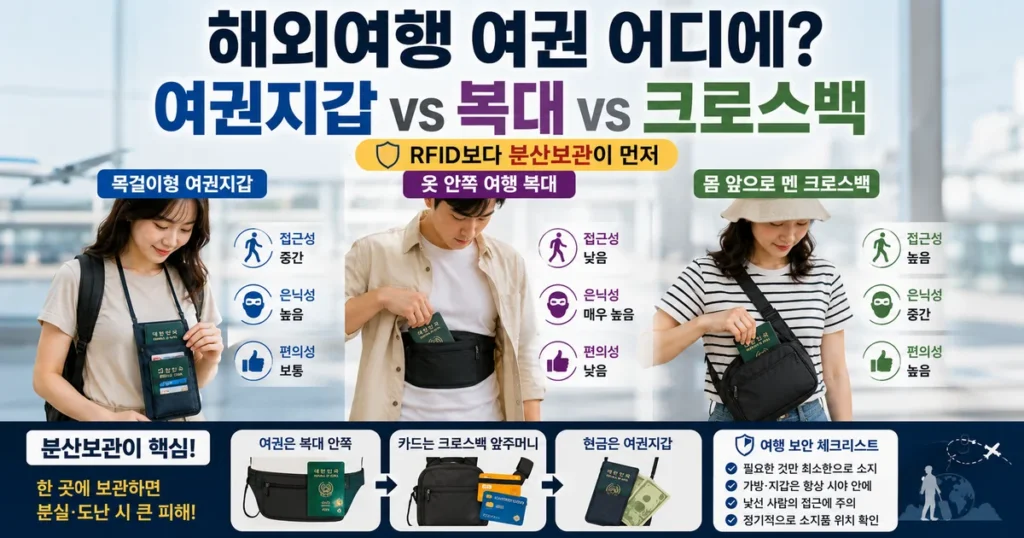 해외여행 여권지갑 여행 복대 크로스백 RFID 차단 여권 보관 비교