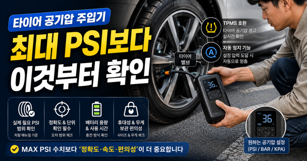 타이어 공기압 주입기 자동정지와 주입속도 비교