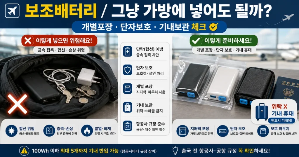 보조배터리 파우치 기내 지퍼백 단자 보호 여행 배터리 보관 방법