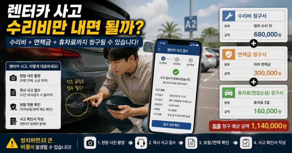 렌터카 사고 시 수리비 면책금 휴차료 확인 방법