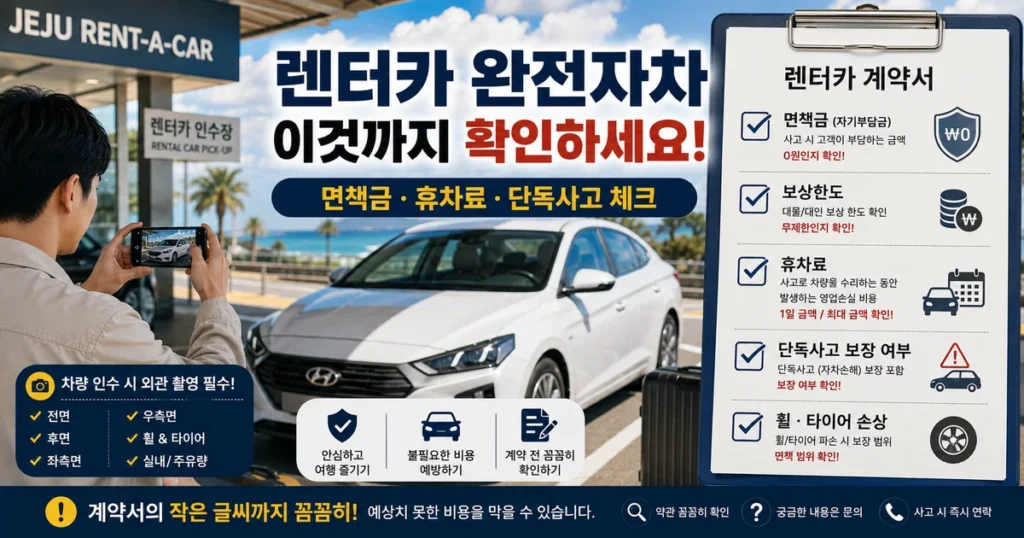 국내여행 렌터카 완전자차 보험 면책금 휴차료 계약 체크리스트