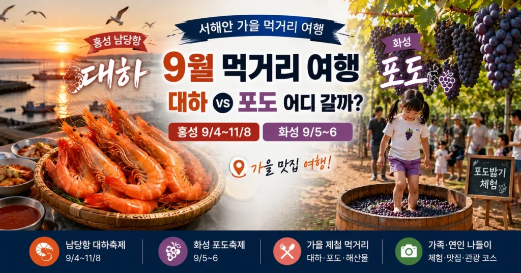 2026 9월 국내여행 홍성남당항 대하축제 화성송산포도축제 먹거리 여행