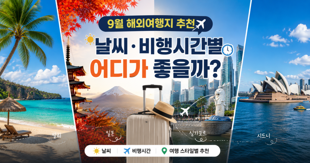 9월 해외여행지 추천 날씨 비행시간별 여행지