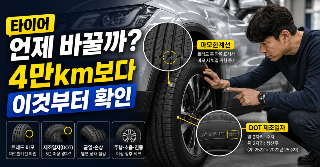 자동차 타이어 교체주기 마모한계선과 DOT 제조일자 확인 방법