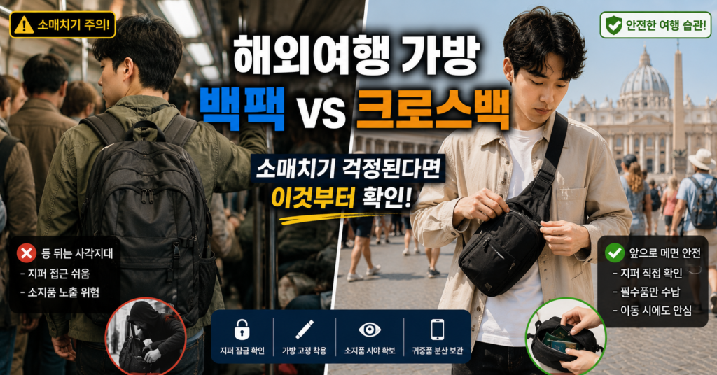 해외여행 백팩 크로스백 슬링백 소매치기 방지 가방 비교