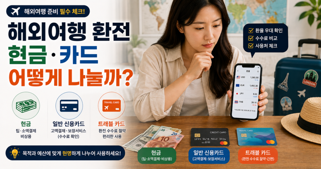 해외여행 환전 현금 신용카드 트래블카드 수수료 비교
