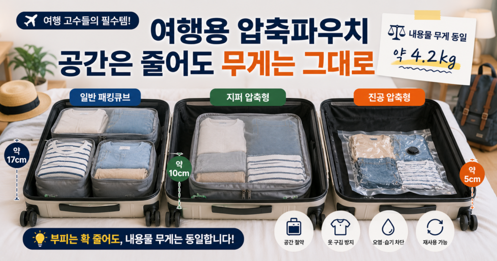 여행용 압축파우치 지퍼형 진공형 캐리어 압축팩 비교