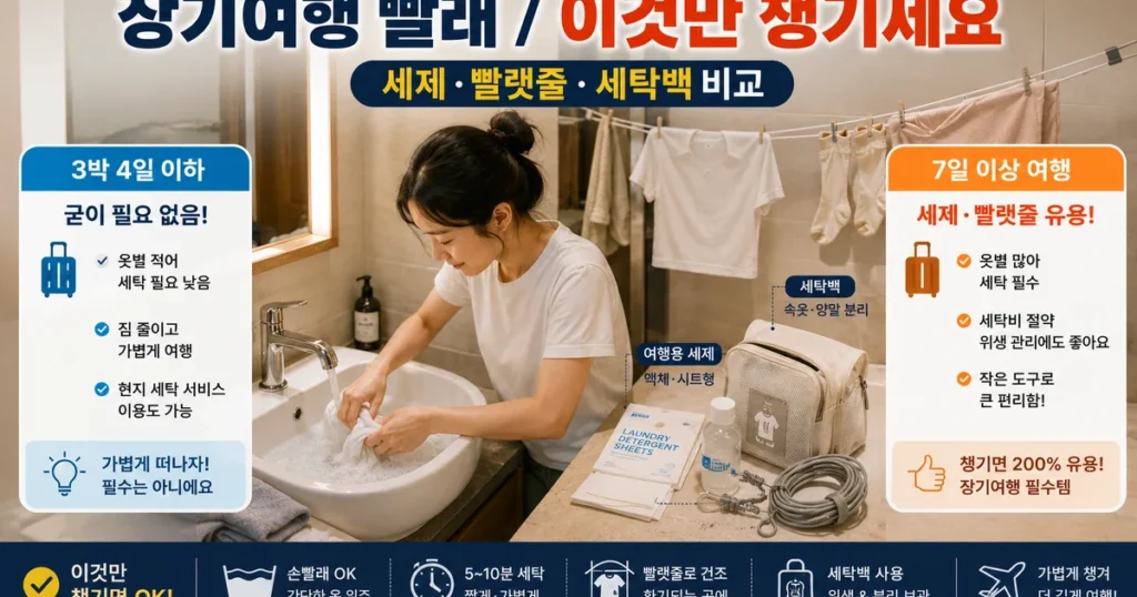 여행용 세제와 빨랫줄, 메쉬·방수 세탁백으로 장기여행 빨래를 관리하는 방법