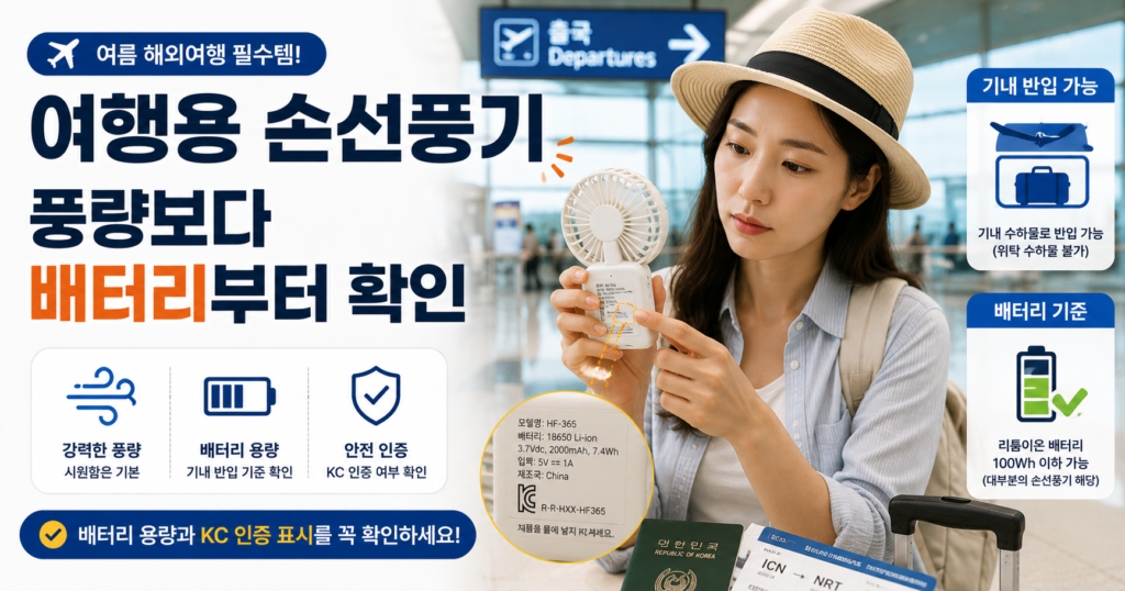 여행용 휴대용 손선풍기 배터리 안전과 비행기 기내반입 확인