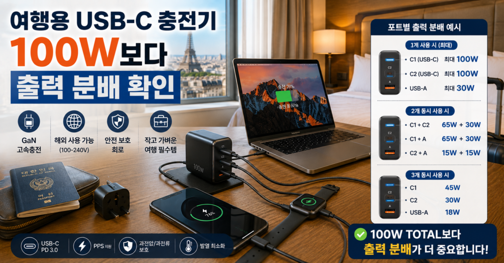 여행용 USB C GaN 멀티충전기 노트북 스마트폰 동시 충전