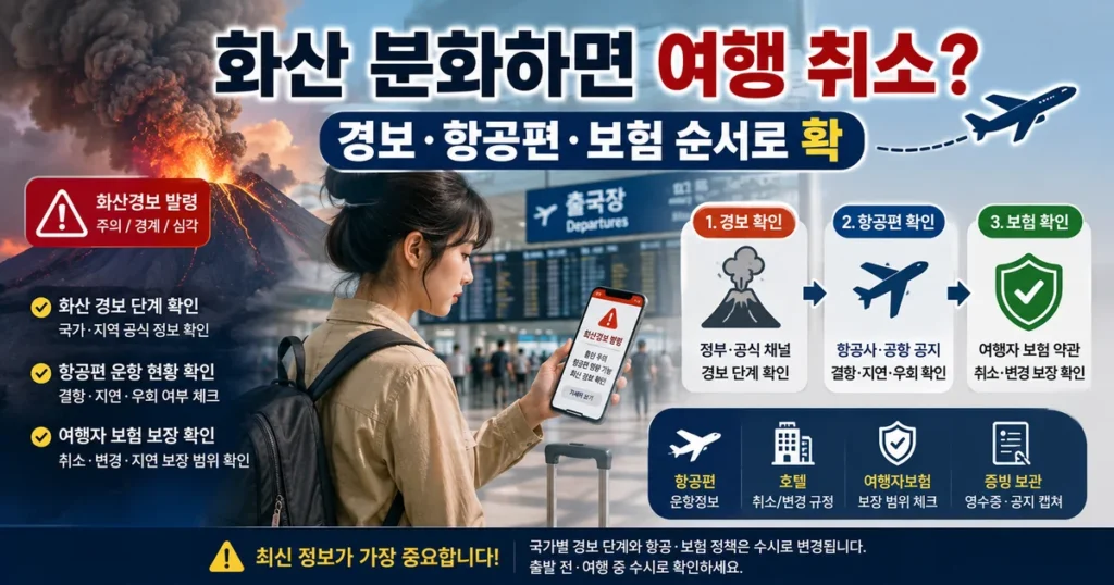 화산 분화 여행 취소 화산재 항공편 결항 여행자보험 판단 기준