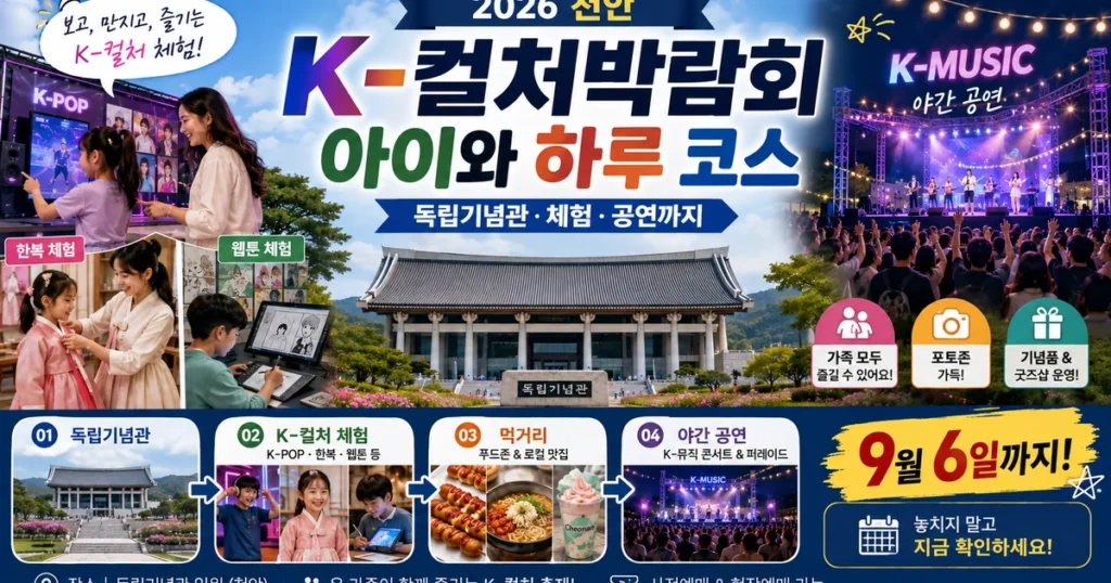 2026 천안 K컬처박람회 독립기념관 아이와 가족여행 공연 체험