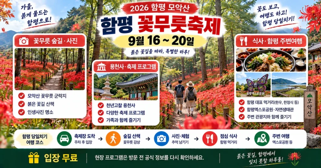 2026 함평 모악산 꽃무릇축제 당일치기 여행 코스
