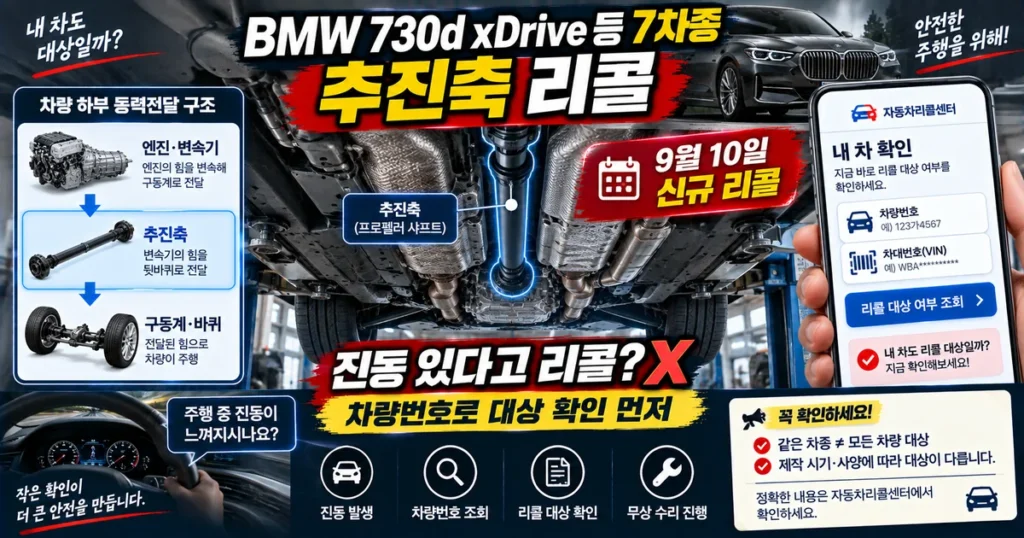 BMW 730d xDrive 등 7차종 추진축 리콜과 차량번호 리콜 대상 확인 방법